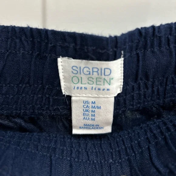 Sigrid Olsen Blue Wide Leg Linen Pants Women’s Size M Pull On NWT Loungewear - Picture 4 of 7